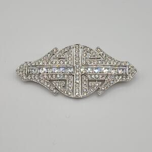 Oscar de la Renta Art Deco Silver Tone Round Princess Cut Rhinestone Brooch